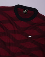 Cherry Red With Black Knitted Cotton T-Shirt