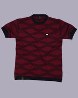 Cherry Red With Black Knitted Cotton T-Shirt