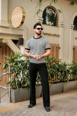 Niron Black With White Knitted Cotton T-Shirt