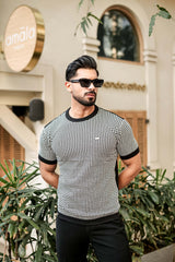Niron Black With White Knitted Cotton T-Shirt