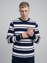 Froven NavyBlue With White Stripe Knitted Cotton Full Sleeves T-Shirt
