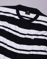 Froven Black With White Stripe Knitted Cotton Full Sleeves T-Shirt