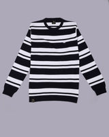 Froven Black With White Stripe Knitted Cotton Full Sleeves T-Shirt