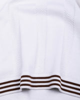 Brelon White Stripe Knitted Cotton Full Sleeves Zipper Polo T-Shirt