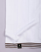 Brelon White Stripe Knitted Cotton Full Sleeves Zipper Polo T-Shirt