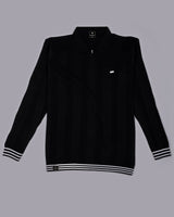 Brelon Black Stripe Knitted Cotton Full Sleeves Zipper Polo T-Shirt