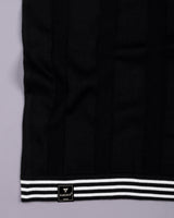 Brelon Black Stripe Knitted Cotton Full Sleeves Zipper Polo T-Shirt