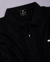 Brelon Black Stripe Knitted Cotton Full Sleeves Zipper Polo T-Shirt