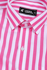 White with pink awning stripe cotton shirt