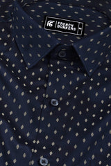 Blue with golden date leaf printed cotton shirt