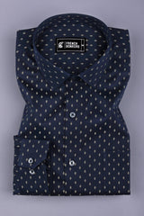 Blue with golden date leaf printed cotton shirt