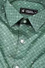 Oxfam green with dark blue printed cotton shirt