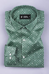 Oxfam green with dark blue printed cotton shirt