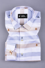 White with light grey weft stripe cotton shirt