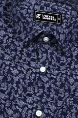 Blue With White Floral Printed Cotton Shirt