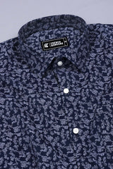 Blue With White Floral Printed Cotton Shirt