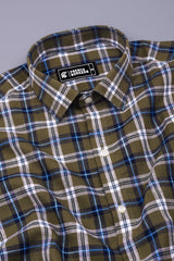 Green With Multicolor Check Cotton Shirt