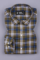 Green With Multicolor Check Cotton Shirt