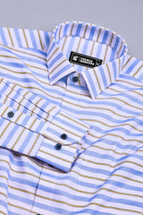 White With Blue And Yellow Weft Stripe Shirt