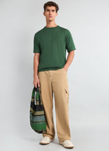 Thunder Hunter Green Melange Knitted Cotton T-Shirt