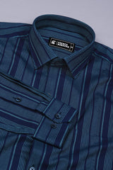 Navy Blue With Rama Green Stripe Cotton Shirt
