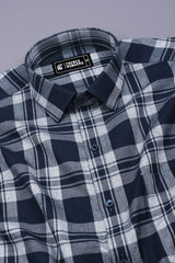 Navy Blue With White Windowpane Check Shirt