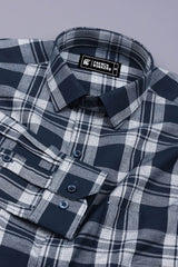 Navy Blue With White Windowpane Check Shirt