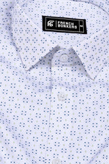 White With Blue Diamond Printed Cotton Shirt