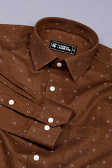 Pecan Brown Twill Printed Cotton Shirt