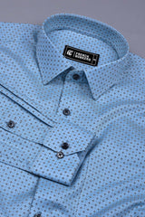Sky Blue With Black Printed Cotton Shirt