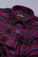 Merlot Maroon with Black Party wear cotton Shirt