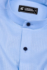 Light Blue Small Check Jacquard Cotton Shirt