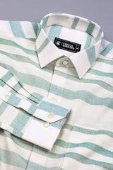 Sage Green With White weft Stripe Cotton shirt