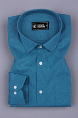 Royal Blue Houndstooth Cotton Shirt