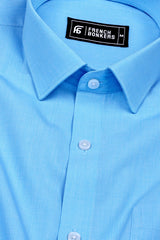 Water Blue With White Houndstooth Cotton Shirt