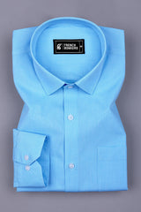 Water Blue With White Houndstooth Cotton Shirt