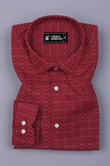 Maroon With White And Black Printed Shirt