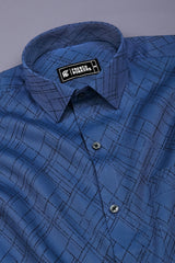 Smart Navy blue With Angled Grid Printed Cotton Shirt
