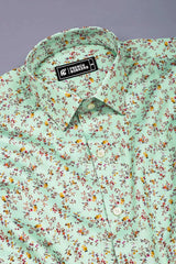 Mint Green Vintage Floral Pattern Cotton Shirt