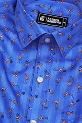 Vibrant Blue Flamingo Printed Cotton Shirt