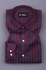 Wine with Charcoal Striped Cotton Shirt