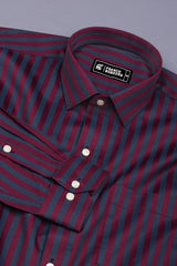 Wine with Charcoal Striped Cotton Shirt