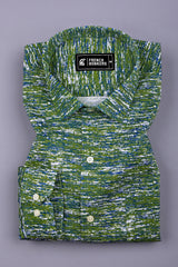 Safari Green Random Sprinkle Printed Cotton Shirt