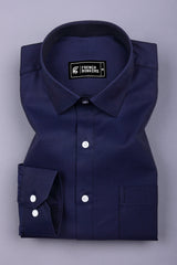 Horizone Blue Twill Texture Solid Cotton Shirt