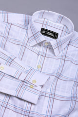 Velmond White with Multi-Line Check Cotton Shirt