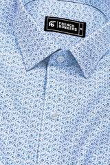 Zentrix Skyblue and White Geometric Print Cotton Shirt