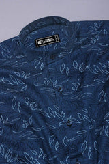 Florvyn Blue with Sky Leaf Print Cotton Shirt