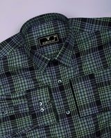 Delton Green With Black Plaid Flannel Check Cotton Shirt