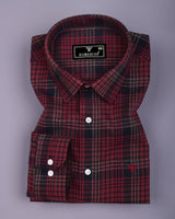 Delton Red With Black Plaid Flannel Check Cotton Shirt