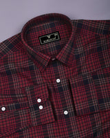 Delton Red With Black Plaid Flannel Check Cotton Shirt